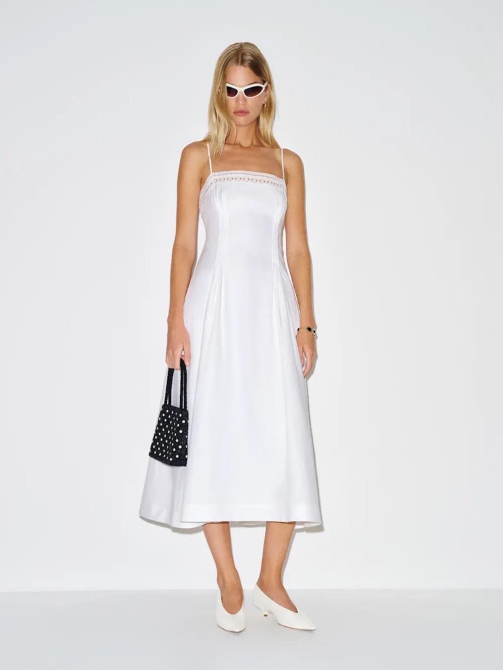 NEW Reformation Pomona Linen Lace Trim Midi Dress White | US 4 UK 8
